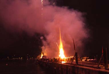 Fireworks from barge in Oyster Bay, Long Island, NY